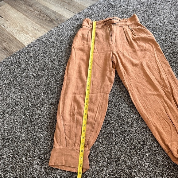 ILLA ILLA Orange /Tan High Waist Linen Blend Paperbag Pants Women’s M Boho Chic - Picture 8 of 15